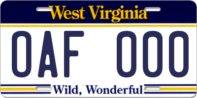 WV license plate OAF000