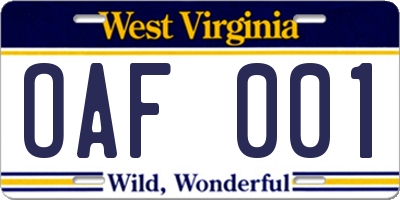WV license plate OAF001
