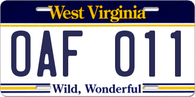 WV license plate OAF011