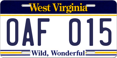 WV license plate OAF015