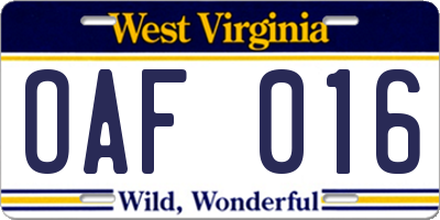 WV license plate OAF016