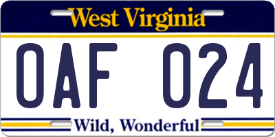 WV license plate OAF024