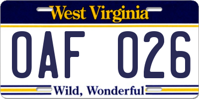 WV license plate OAF026