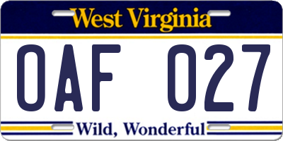 WV license plate OAF027