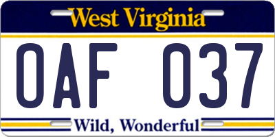 WV license plate OAF037