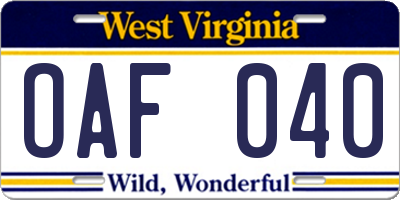 WV license plate OAF040