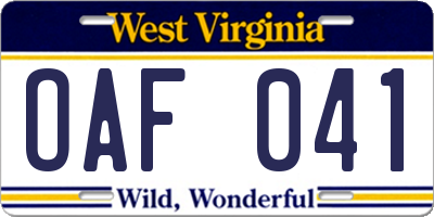 WV license plate OAF041