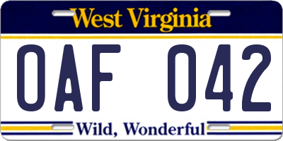 WV license plate OAF042