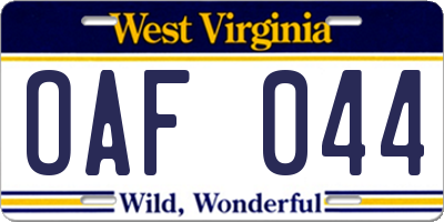 WV license plate OAF044