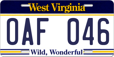 WV license plate OAF046