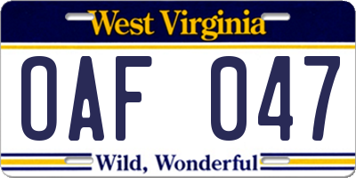 WV license plate OAF047