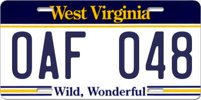WV license plate OAF048