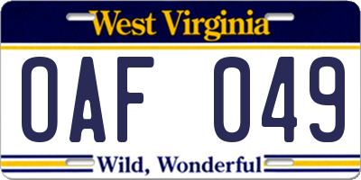 WV license plate OAF049