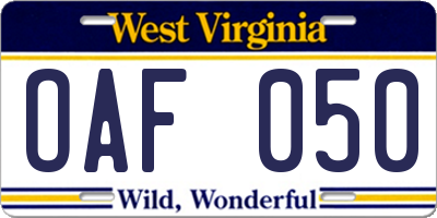WV license plate OAF050