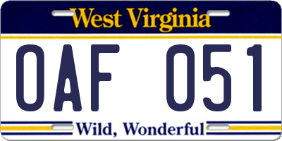 WV license plate OAF051