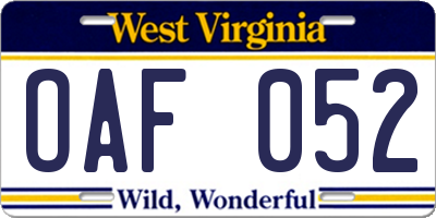 WV license plate OAF052
