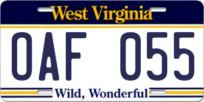 WV license plate OAF055
