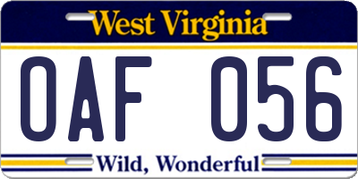 WV license plate OAF056