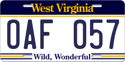 WV license plate OAF057