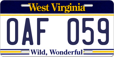 WV license plate OAF059