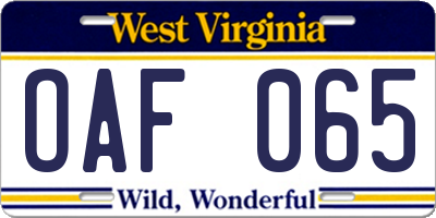 WV license plate OAF065