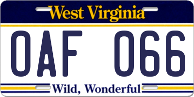 WV license plate OAF066