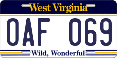 WV license plate OAF069