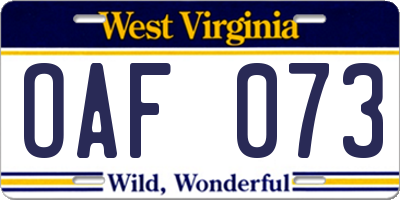 WV license plate OAF073