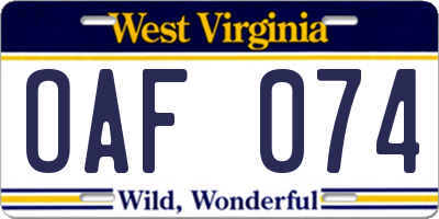 WV license plate OAF074