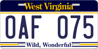 WV license plate OAF075