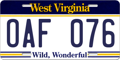 WV license plate OAF076