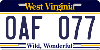 WV license plate OAF077