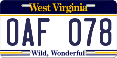 WV license plate OAF078
