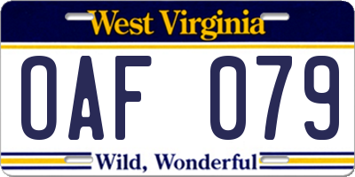WV license plate OAF079
