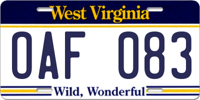 WV license plate OAF083