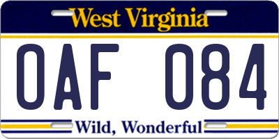 WV license plate OAF084