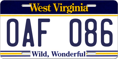 WV license plate OAF086