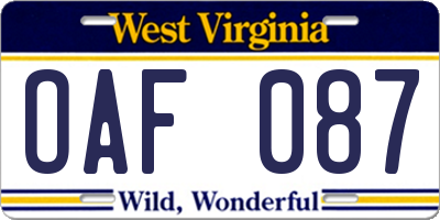 WV license plate OAF087