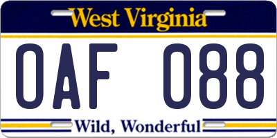 WV license plate OAF088