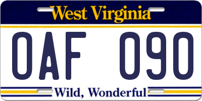 WV license plate OAF090