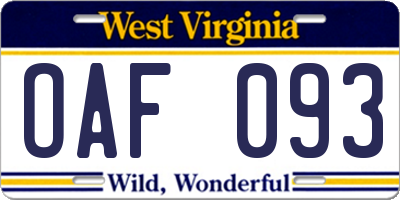 WV license plate OAF093