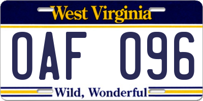 WV license plate OAF096