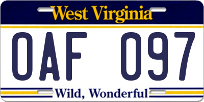 WV license plate OAF097