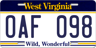 WV license plate OAF098