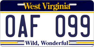 WV license plate OAF099