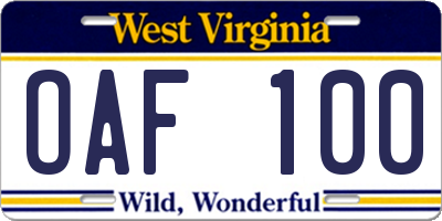WV license plate OAF100