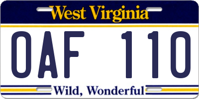 WV license plate OAF110