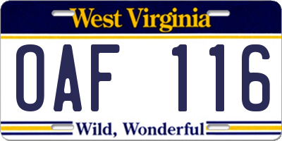 WV license plate OAF116
