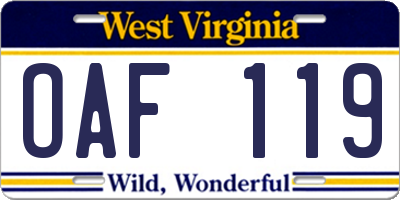 WV license plate OAF119