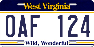 WV license plate OAF124